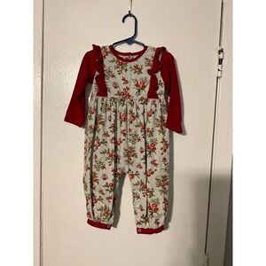 Three Sisters Baby Girls Red Floral Ruffle Long Sleeve Romper Jumpsuit 18M